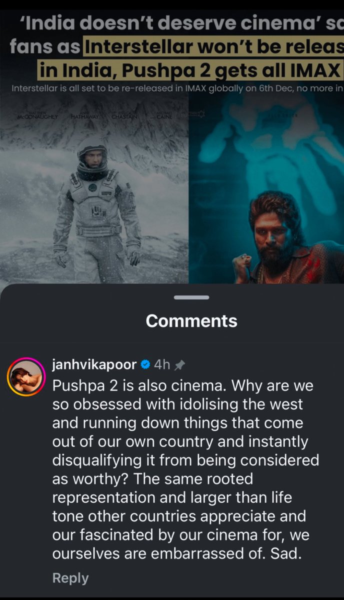 fintech_shark's tweet image. Janhvi Kapoor has something to say about Pushpa2 vs Interstellar debate.