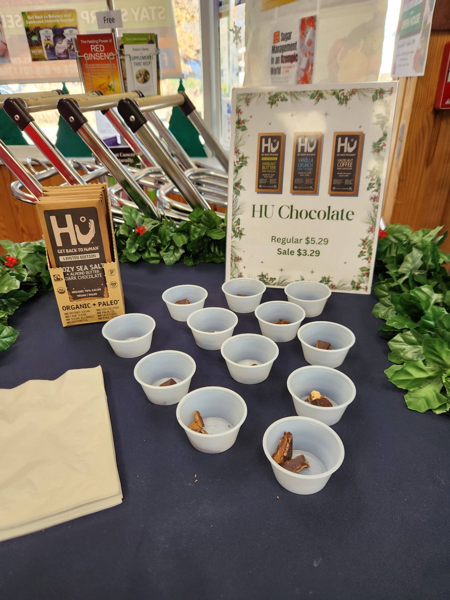 Our sample of the day is Hu Chocolate! These holiday edition bars have almond butter in the middle and are on sale for $3.29.