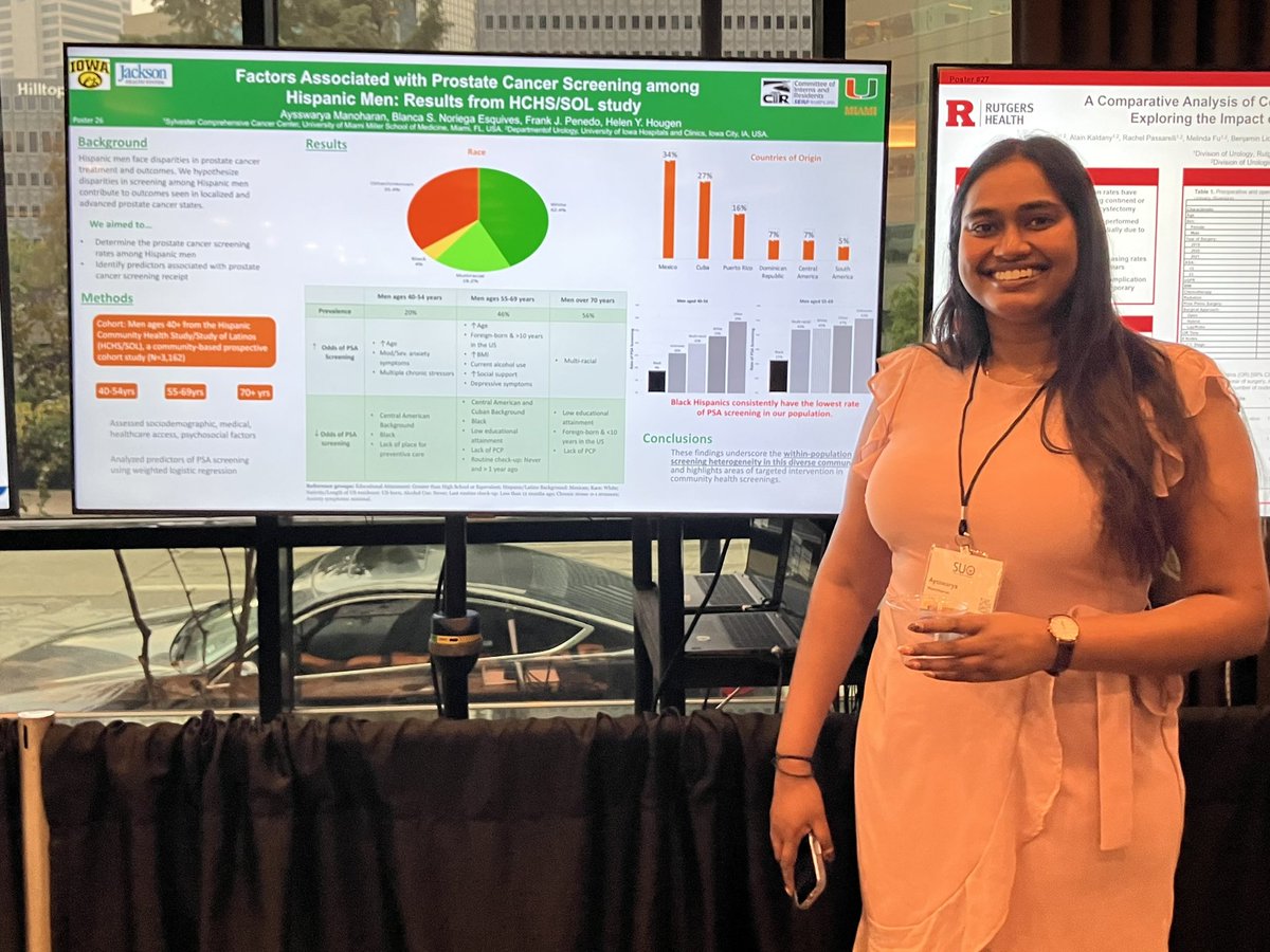Helen Y. Hougen MD (@hougenhy) on Twitter photo Proud of future GU onc Aysswarya Manoharan for discussing our work delving into the heterogeneous Hispanic population and demonstrating significant disparities in PSA screening among subsets of Hispanic men <a href="/umiamimedicine/">Miller Medicine</a> <a href="/UIowa_urology/">University of Iowa Urology</a> <a href="/blanchis11/">Blanca Noriega, MD PhD</a> <a href="/DrFrankJPenedo/">Frank J Penedo, PhD</a> #SUO24 Proud of future GU onc Aysswarya Manoharan for discussing our work delving into the heterogeneous Hispanic population and demonstrating significant disparities in PSA screening among subsets of Hispanic men <a href="/umiamimedicine/">Miller Medicine</a> <a href="/UIowa_urology/">University of Iowa Urology</a> <a href="/blanchis11/">Blanca Noriega, MD PhD</a> <a href="/DrFrankJPenedo/">Frank J Penedo, PhD</a> #SUO24