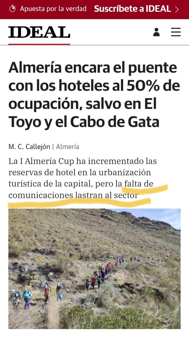 Almería solo tendrá la mitad de su capacidad hotelera llena este puente. El motivo es claro: las comunicaciones. Llegar a Almería se ha convertido en una aventura o una gincana. Por un lado, es bueno, así no se convierte en un parque temático, pero por otro es imposible salir.