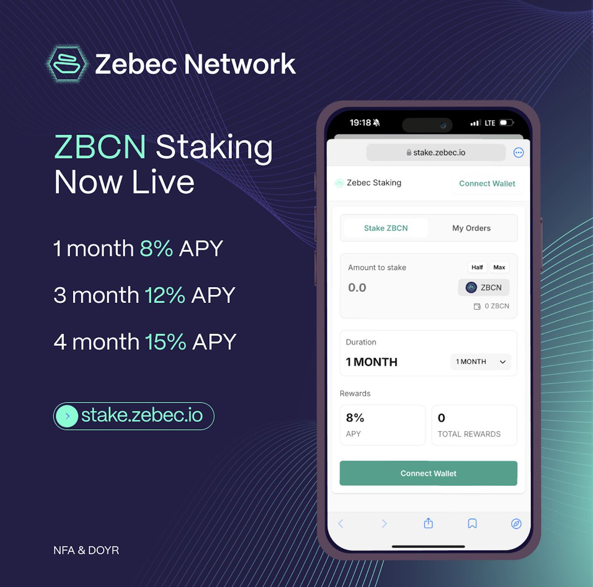 🔥 ZBCN Staking is LIVE! 🔥 The wait is over— $ZBCN holders can now stake  their tokens for yields ranging from 8% to 15%, depending on lock-up  periods of 1 to 4