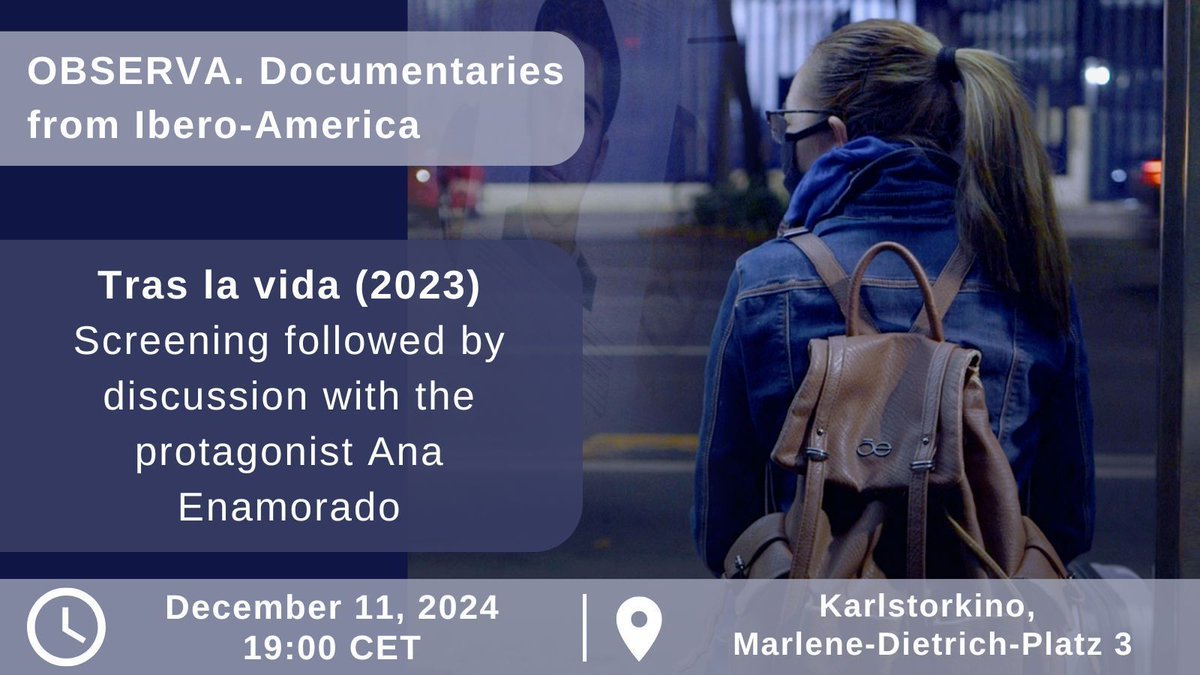 Heidelberg Center for Ibero-American Studies (@hcias_unihd) on Twitter photo On Dec. 11, we will screen the documentary "Towards Life" (2023) and have a discussion between the protagonist Ana Enamorado and HCIAS Jun.-Prof. Dr. Yaatsil Guevara at <a href="/karlstorkino/">Karlstorkino</a>. Part of OBSERVA. Documentaries from Ibero-America 24-25
⏰ 7:00 PM
🎟️ buff.ly/3ZMNN7b On Dec. 11, we will screen the documentary "Towards Life" (2023) and have a discussion between the protagonist Ana Enamorado and HCIAS Jun.-Prof. Dr. Yaatsil Guevara at <a href="/karlstorkino/">Karlstorkino</a>. Part of OBSERVA. Documentaries from Ibero-America 24-25
⏰ 7:00 PM
🎟️ buff.ly/3ZMNN7b