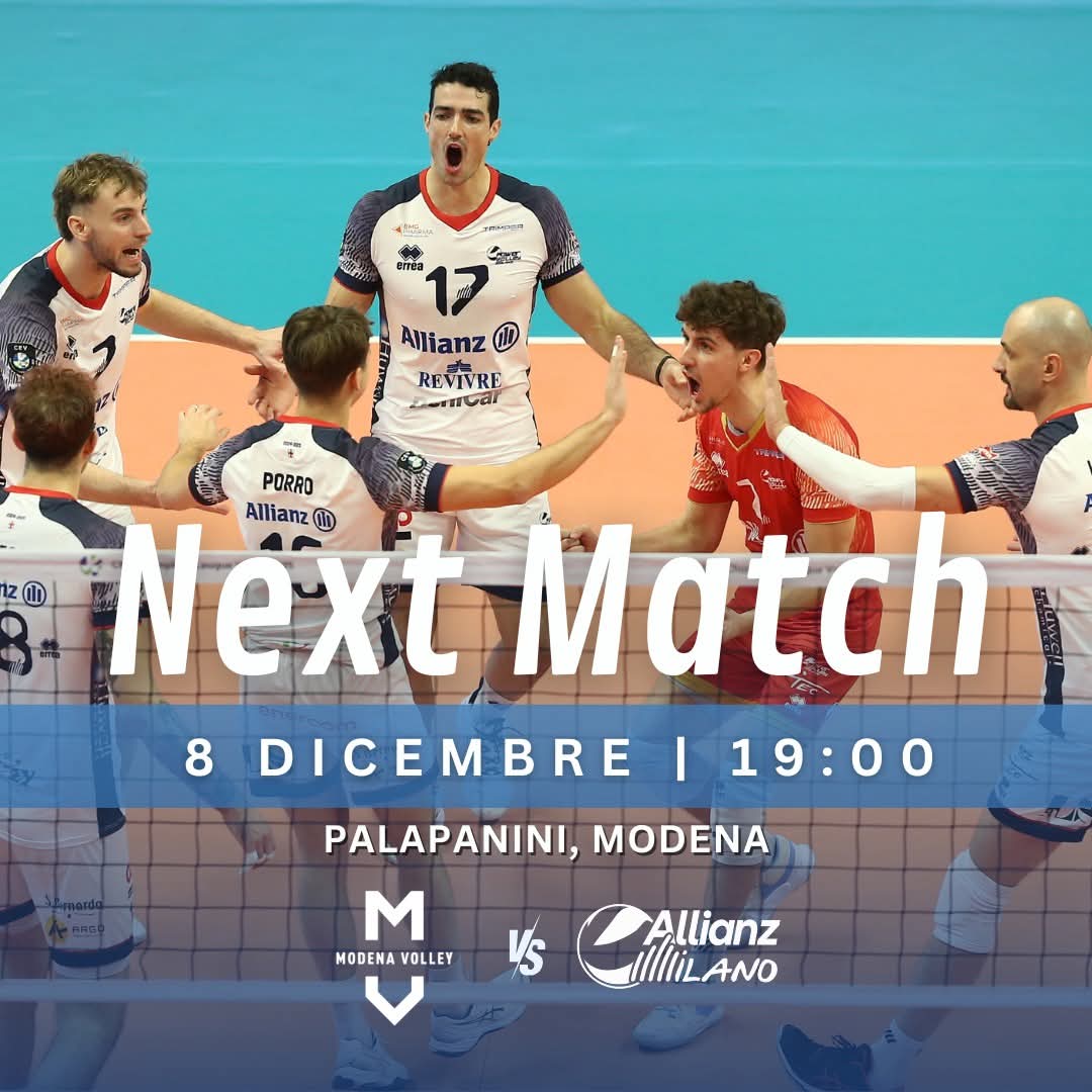 nenetta_nanette's tweet photo. NEXT MATCH 🔜 #SuperLega
Valsa Group Modena 🆚 Allianz Milano

📅 sun 8 December 
⏰ 19:00 CET (ICT 01.00/ JST+2)
📍 PalaPanini, Modena
📺 DAZN &amp; VBTV

#AllianzMilano #PowervolleyMilano
#ModenaMilano
#ForzaTatchan ❤️‍🔥 #大塚達宣 選手
#チームたっちゃん 💯✨ https://t.co/ix6ocY5wAp