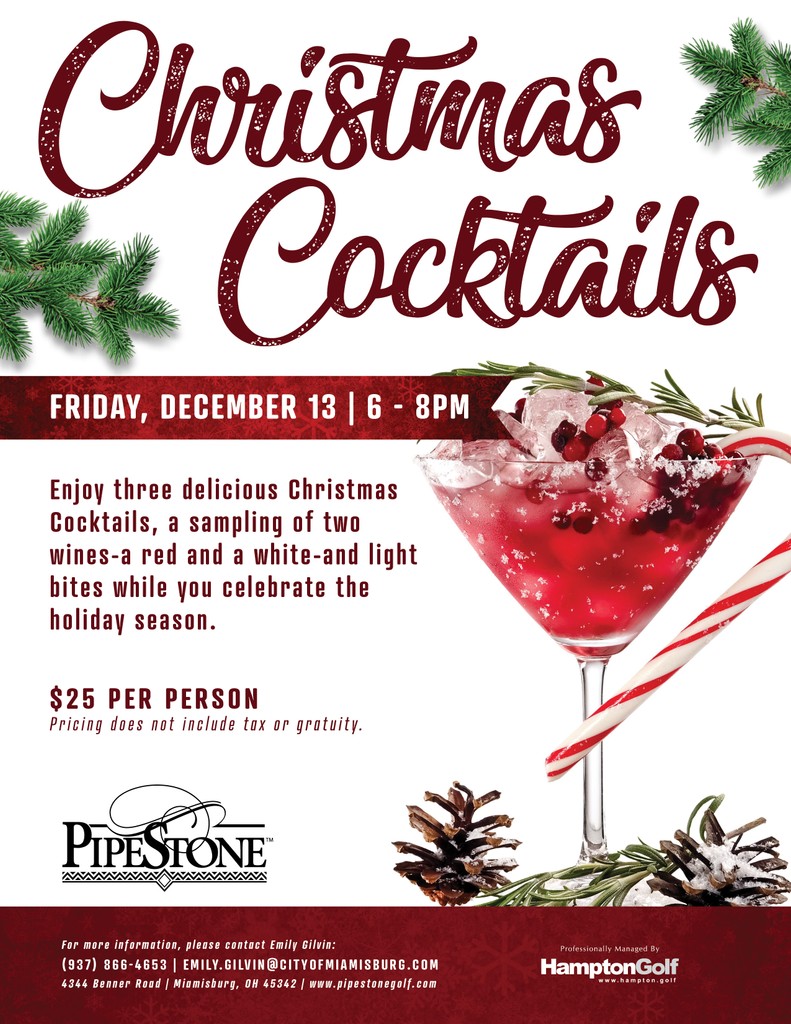 Pipestone Golf Club (@pipestonegolf) on Twitter photo ๐๐๐ญ๐ฉ ๐๐ง๐๐๐๐ฎ๐ธ
Friday, December 13 | 6 - 8PM
$25 PER PERSON
Pricing does not include tax or gratuity
For more information, please contact Emily Gilvin: (937) 866-4653 |
emily.gilvin@cityofmiamisburg.com ๐๐๐ญ๐ฉ ๐๐ง๐๐๐๐ฎ๐ธ
Friday, December 13 | 6 - 8PM
$25 PER PERSON
Pricing does not include tax or gratuity
For more information, please contact Emily Gilvin: (937) 866-4653 |
emily.gilvin@cityofmiamisburg.com