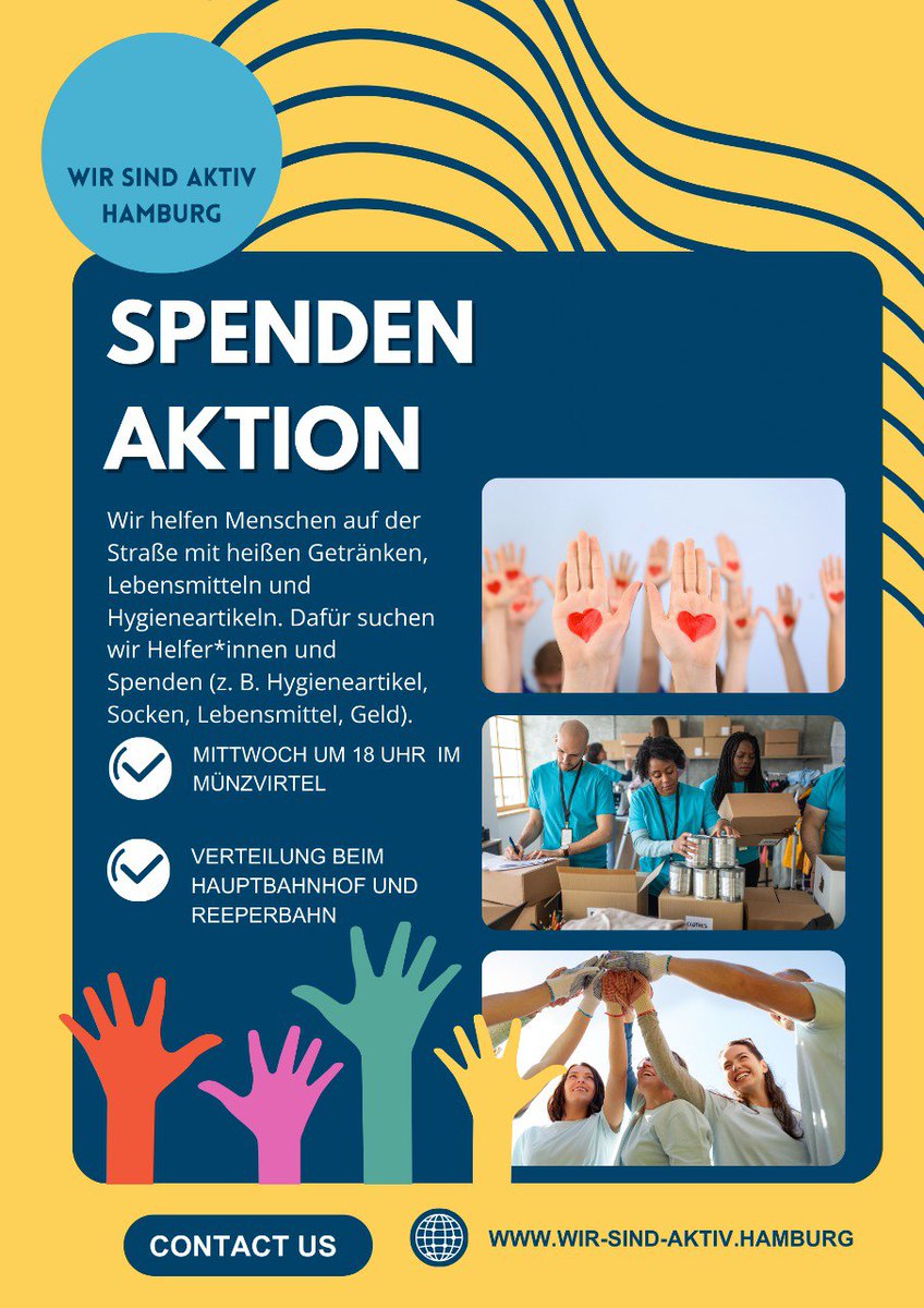 Viertelzimmer's tweet photo. Ab kommenden Mittwoch organisert die Gruppe "Wir sind aktiv Hamburg" im Münzviertel Eine Hilfsaktion für Menschen die auf der Straße leben und freut sich über eure Beteiligung.

Wann wie und wo erfahrt ihr hier:
https://t.co/DQ2AmHXheR https://t.co/wQxlU0rL7C