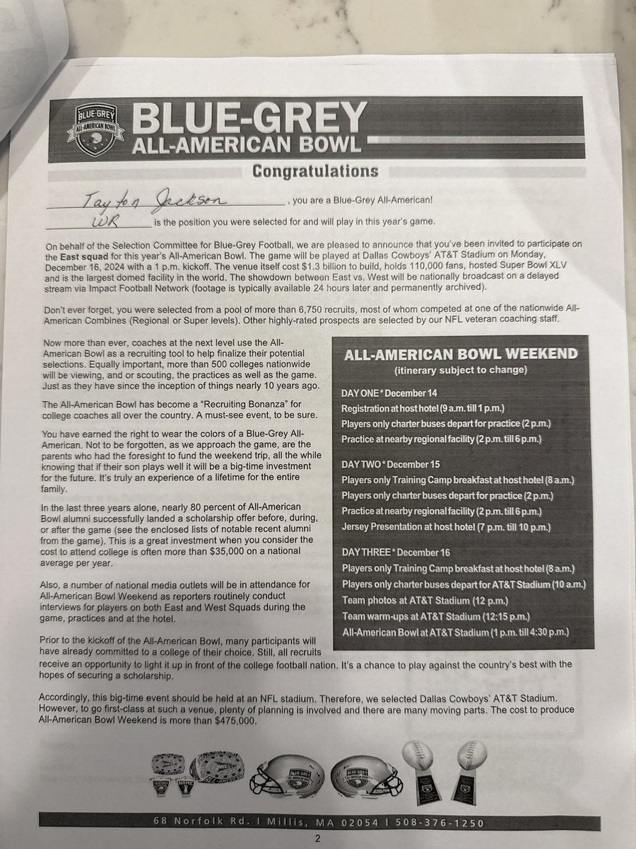 I am blessed and excited to announce that I was selected as a Blue-Grey All American WR 🙏🏼