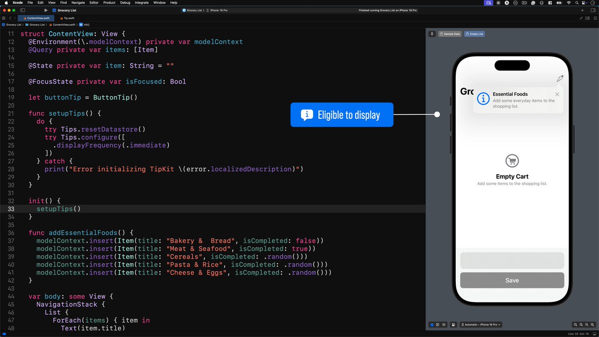 RobertPetras's tweet photo. Chapter 6 - In this #SwiftData tutorial, we will integrate the #TipKit framework into this iOS app. https://t.co/6VdG3Hyy61