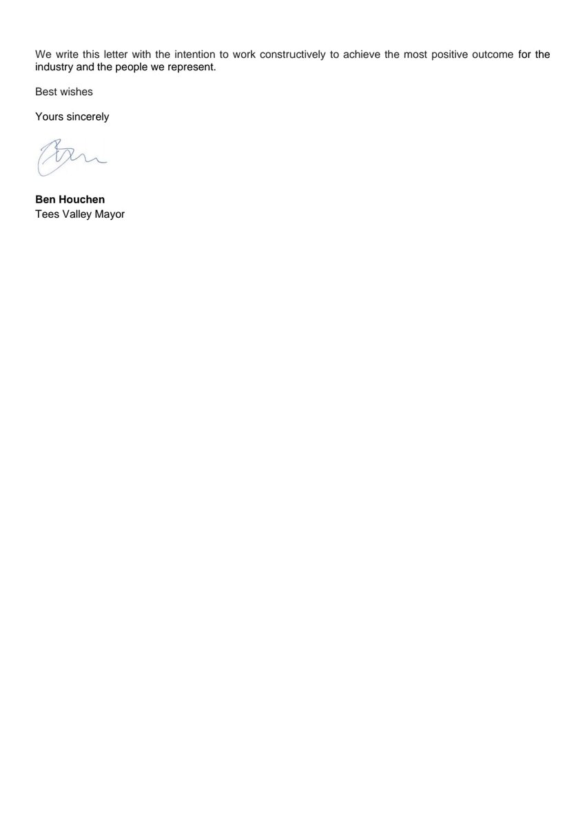 Ben Houchen (@benhouchen) on Twitter photo 🇬🇧 I hope our local MPs will put our community, local jobs, and national security first, and sign this joint letter to Government👇
(5/5) 🇬🇧 I hope our local MPs will put our community, local jobs, and national security first, and sign this joint letter to Government👇
(5/5)