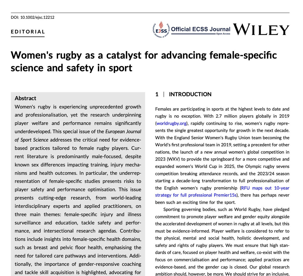 Euro J Sport Science (@eurjsportsci) on Twitter photo December Special Issue 🏉🔬 : Women's rugby as a catalyst for advancing female-specific science and safety in sport onlinelibrary.wiley.com/doi/10.1002/ej… #Rugby #sportscience #OpenAccess <a href="/E_C_S_S/">ECSS</a> <a href="/WileyHealth/">Wiley Clinical Health</a> <a href="/wileyinresearch/">Wiley in research</a> <a href="/Zoe_Saynor/">Dr Zoe Saynor (she/her)</a> <a href="/FionaWilsonf/">Prof. Fiona Wilson</a> <a href="/sportex_dr_amal/">Dr Amal Hassan 💙</a> December Special Issue 🏉🔬 : Women's rugby as a catalyst for advancing female-specific science and safety in sport onlinelibrary.wiley.com/doi/10.1002/ej… #Rugby #sportscience #OpenAccess <a href="/E_C_S_S/">ECSS</a> <a href="/WileyHealth/">Wiley Clinical Health</a> <a href="/wileyinresearch/">Wiley in research</a> <a href="/Zoe_Saynor/">Dr Zoe Saynor (she/her)</a> <a href="/FionaWilsonf/">Prof. Fiona Wilson</a> <a href="/sportex_dr_amal/">Dr Amal Hassan 💙</a>