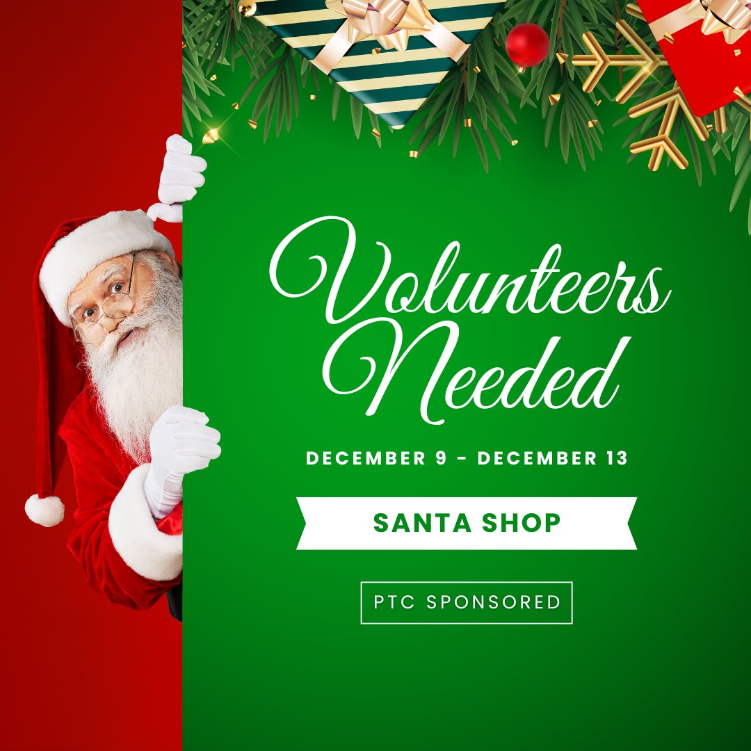 Volunteers Needed, <a href="/Hamilton_HLE/">Highland Elementary</a>! We are in need of volunteers for this years Santa Shop, if you are able to help.  Thank you to everyone who can help to support our PTC and students next week!

signupgenius.com/go/10C084BA5AC…