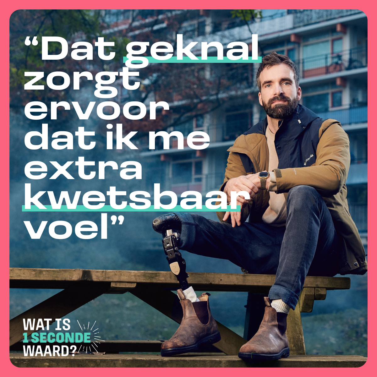 “Mensen met een fysieke beperking voelen zich vaak wat sneller kwetsbaar.” Rik heeft een beenprothese en hoopt op een rustige jaarwisseling, ook voor andere kwetsbare Zeistenaren.

Wat is 1 seconde waard? Kijk voor meer info op zeist.nl/oudennieuw