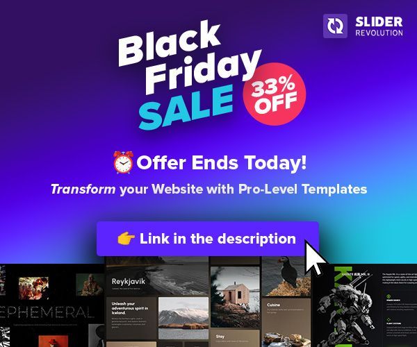 SliderRevolution (@revslider) on Twitter photo ⏰ This is it—our Black Friday & Cyber Monday Sale ends tonight! Don’t miss your final chance to save 33% and unlock exclusive templates. Use code CYBER33 at checkout before tomorrow! 👉 buff.ly/45DT00E #SliderRevolution #CyberMonday #WebDesign ⏰ This is it—our Black Friday & Cyber Monday Sale ends tonight! Don’t miss your final chance to save 33% and unlock exclusive templates. Use code CYBER33 at checkout before tomorrow! 👉 buff.ly/45DT00E #SliderRevolution #CyberMonday #WebDesign