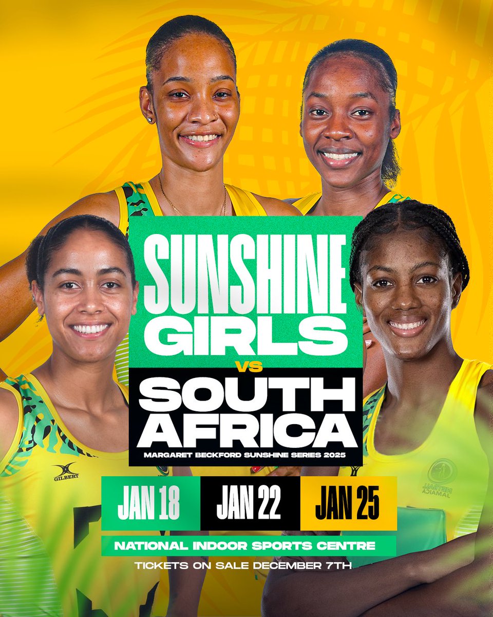 Let’s pack the stands, wave our flags, and show Soutb Africa 🇿🇦 what home-court advantage really means. 🌟🇯🇲 Let’s go, Sunshine Girls! ☀️👧🏾🇯🇲 

#SunshineGirls #Netball #JamaicaVsSouthAfrica  #NetballSeries