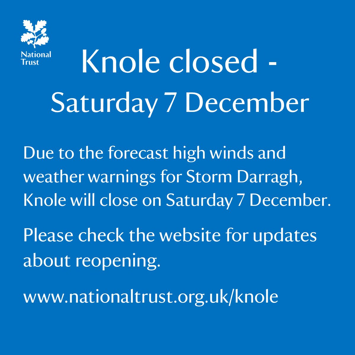 Knole (@knolent) on Twitter photo Knole - 7 December - all facilities closed.
Due to forecast high winds and weather warnings, and for the safety of visitors, volunteers and staff.
We'll update our website about reopening so please check before travelling to Knole.
#sevenoaks <a href="/southeastNT/">National Trust South East</a>
📷©National Trust Knole - 7 December - all facilities closed.
Due to forecast high winds and weather warnings, and for the safety of visitors, volunteers and staff.
We'll update our website about reopening so please check before travelling to Knole.
#sevenoaks <a href="/southeastNT/">National Trust South East</a>
📷©National Trust