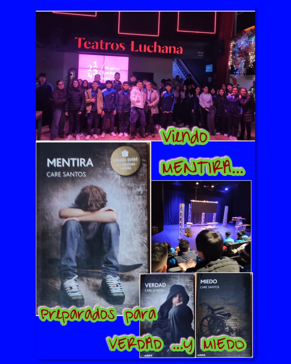 divinomaestroma's tweet photo. Los alumnos de 2° ESO, disfrutaron de la estupenda versión teatral de MENTIRA ,novela de @CareSantos que nos adentra en la apasionante trilogía y anima a seguir leyendo la saga completa.

#DivinoMaestroMadrid
#ConfíaEnMí 
#Lectura
#Teatro https://t.co/msrARBTN3M