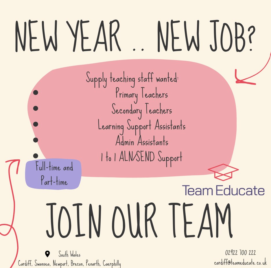 Looking for a new role for 2025? 🔊 

Get in touch for positions we have in education settings in South Wales for January🗓️

02922 700 222
cardiff@teameducate.co.uk

Register below:
lnkd.in/e-X2n5T2 

#TeachingAgency #SupplyWork #TeachingRoles #Agency #Education