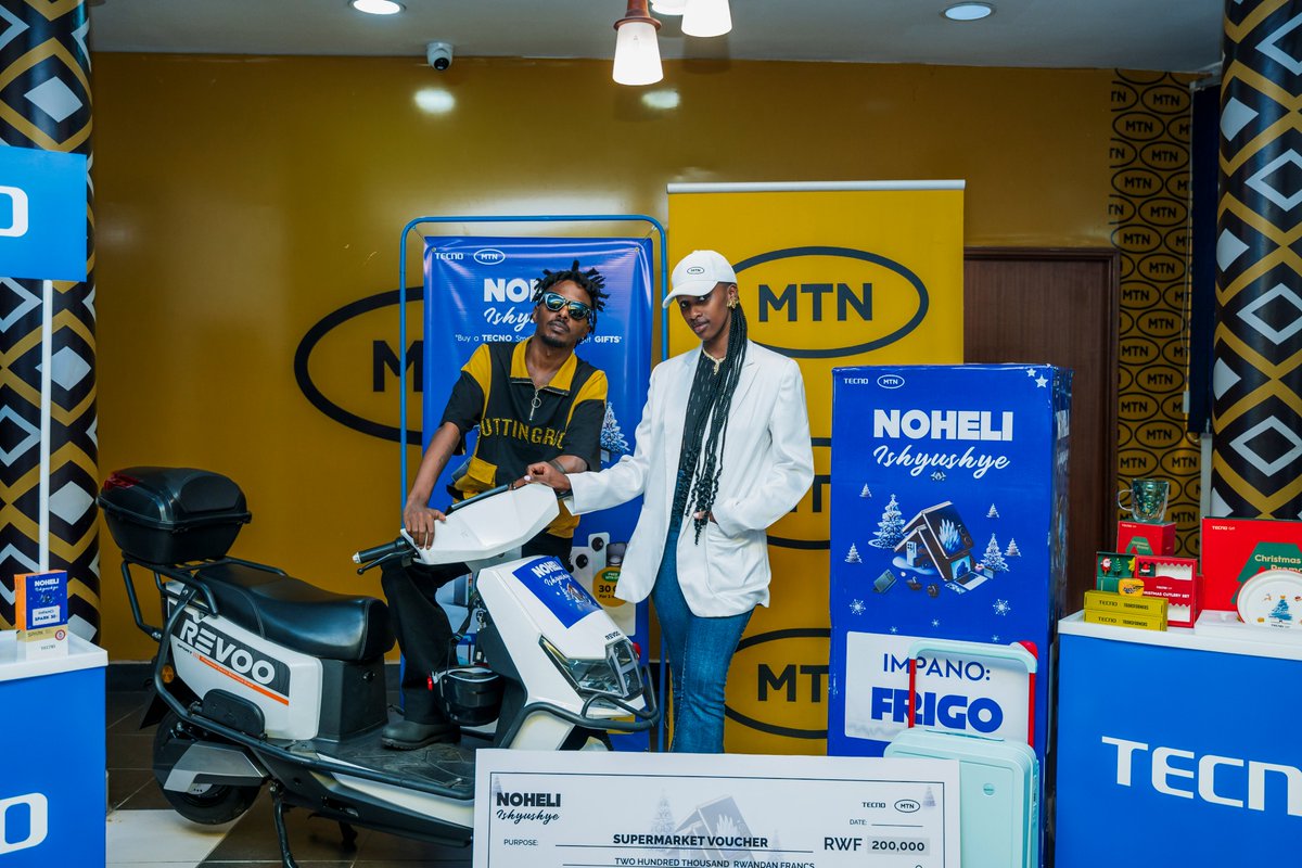 MTNRwanda's tweet photo. 🎉 Big Festive Giveaway Alert! 🎉
We are teaming up with @TECNOMobileRW to make your holidays unforgettable! From 6–31 December, every #TECNO smartphone purchase gives you a chance to win amazing prizes including 30GB of data,
🏍️ A brand-new scooter!
📱 TECNO Spark 30 smartphones!
🛒 Shopping vouchers worth 200,000 RWF
The rewards are BIG this festive season, and the fun is even BIGGER! Don’t miss out—grab your TECNO smartphone today and start winning. 💛
#NeverSettleForLess
