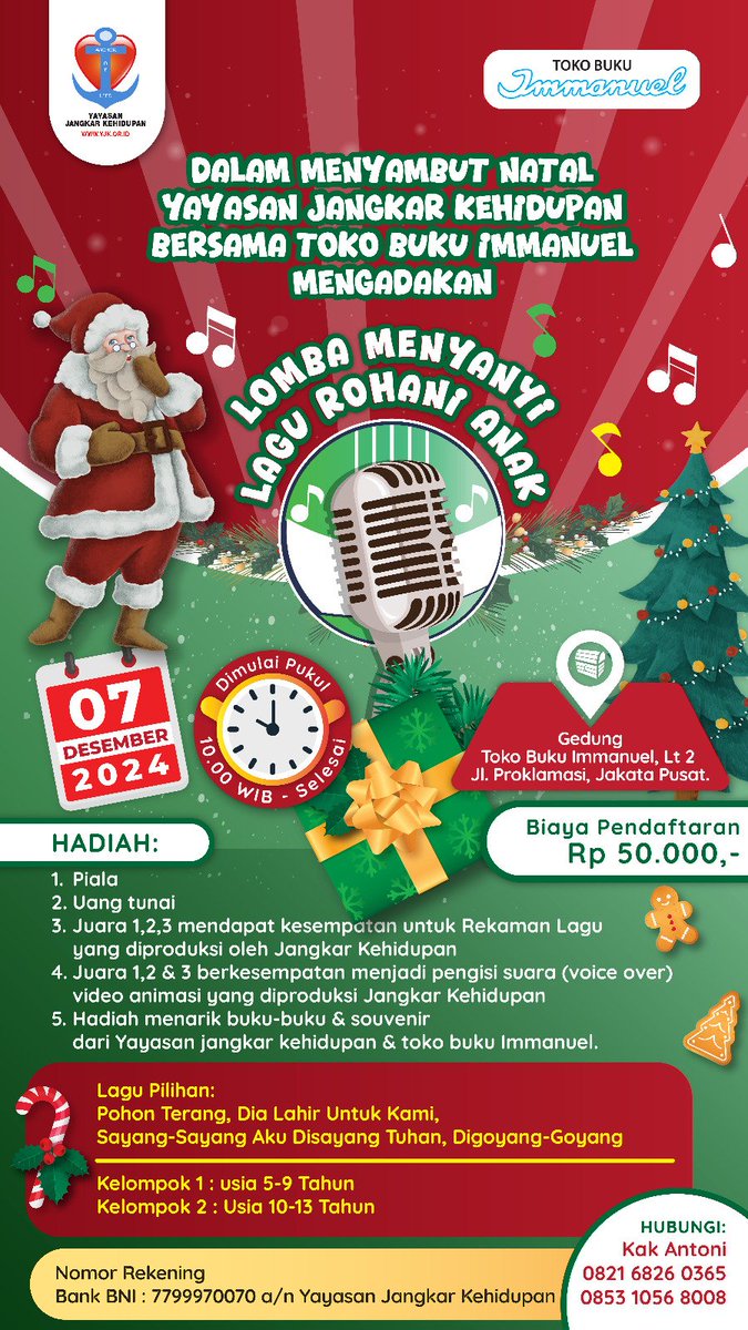 Persiapkan dirimu untuk Lomba Menyanyi Lagu Rohani Anak yang akan segera hadir! 🎶✨

Ini kesempatan bagi kamu untuk mengekspresikan iman lewat suara indah dan penuh semangat. Cek informasinya dan jangan lewatkan acara ini!