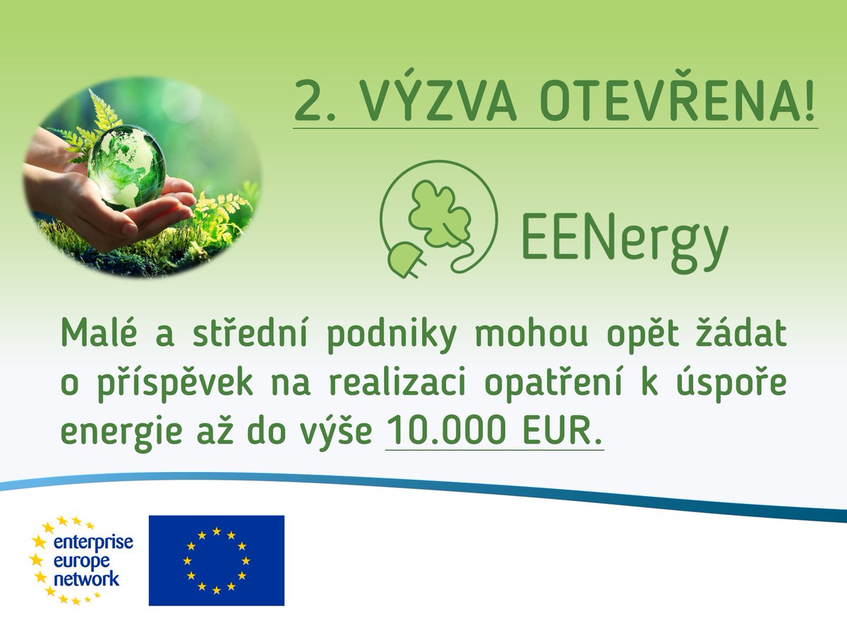 EEN_CZ (@een_cz) on Twitter photo 🟢 Od začátku prosince do konce února mohou opět firmy žádat o granty na projekty pro úsporu energií.
🟢 V České republice přihlášky koordinuje <a href="/TC_Praha/">Technologické centrum Praha</a> .
🟢 Více info k samotnému projektu najdete na ✔️ eenergy-project.eu #EENergy #EEN #EENCanHelp #Energie 🟢 Od začátku prosince do konce února mohou opět firmy žádat o granty na projekty pro úsporu energií.
🟢 V České republice přihlášky koordinuje <a href="/TC_Praha/">Technologické centrum Praha</a> .
🟢 Více info k samotnému projektu najdete na ✔️ eenergy-project.eu #EENergy #EEN #EENCanHelp #Energie