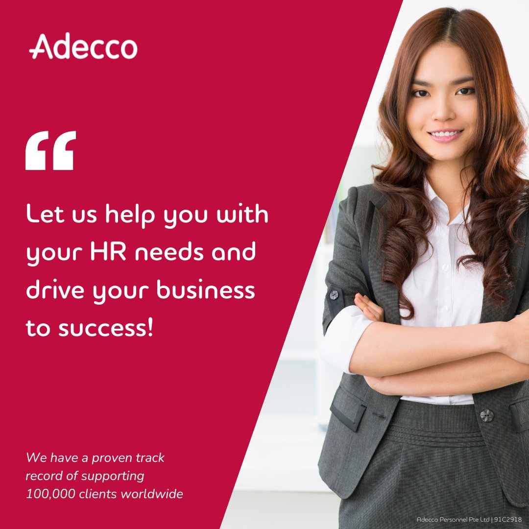 Are you looking for a reliable partner to support your HR needs? Adecco is here for you! Let us support your workforce goals! 

Connect with us today: adecco.com.sg/contact-us/

#AdeccoSG #AdeccoMNC #AdeccoFortune500 #HRMatters #TrustedPartner