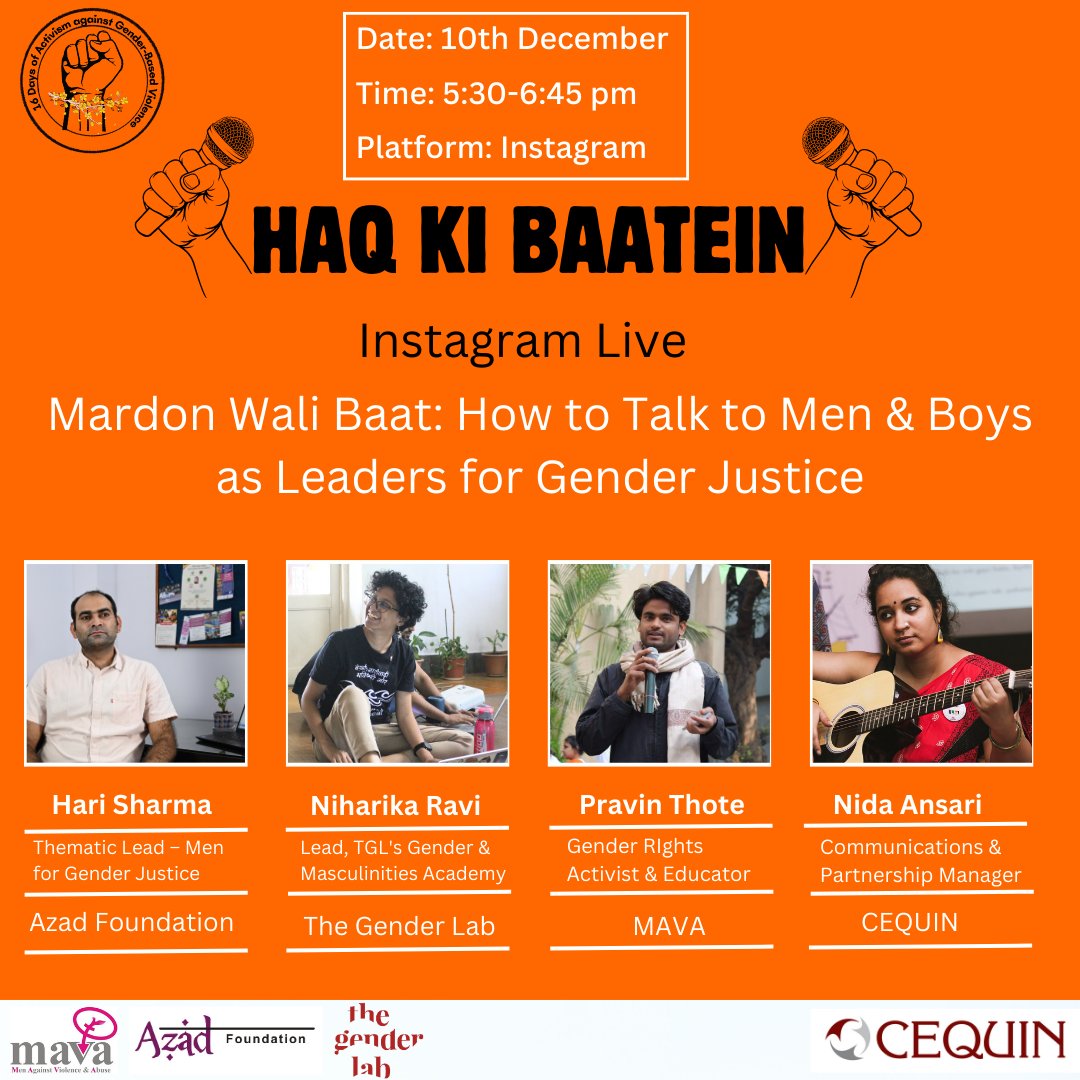 CEQUIN2009's tweet photo. ✨ Mark Your Calendars! ✨
On International Human Rights Day, join us for an Instagram Live -
Haq Ki Baatein, Mardon Wali Baat: How to Talk to Men &amp; Boys as Leaders for Gender Justice.
A crucial dialogue on engaging men and boys as agents of change. https://t.co/stTRJY5RBo