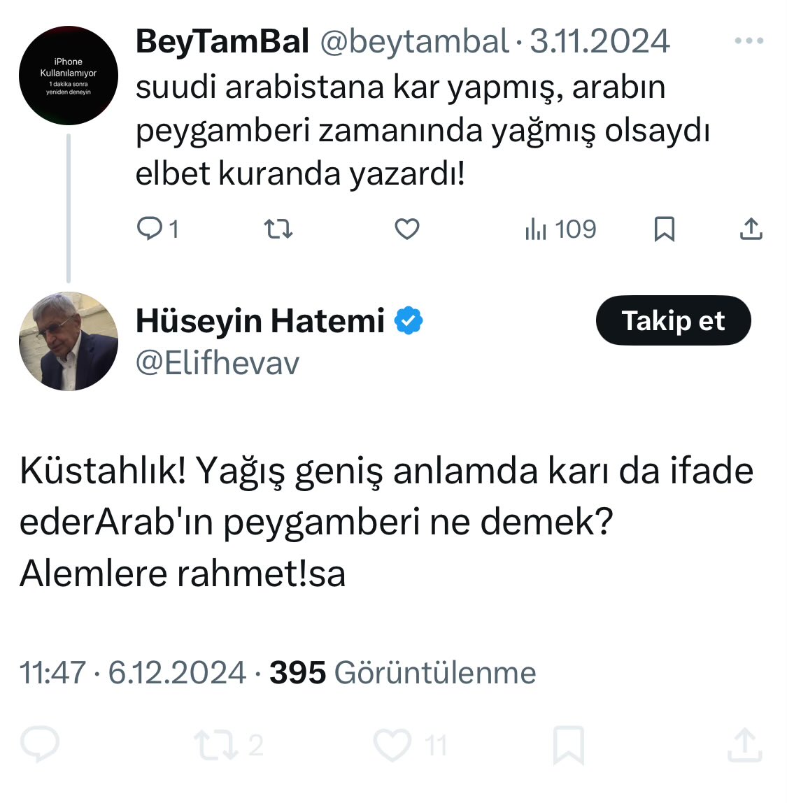 #BelkiBirÇomarUyanır yeni adet bu Çomar güruhta, sözüm ona cevap veriyor ama sonra engelliyor!
