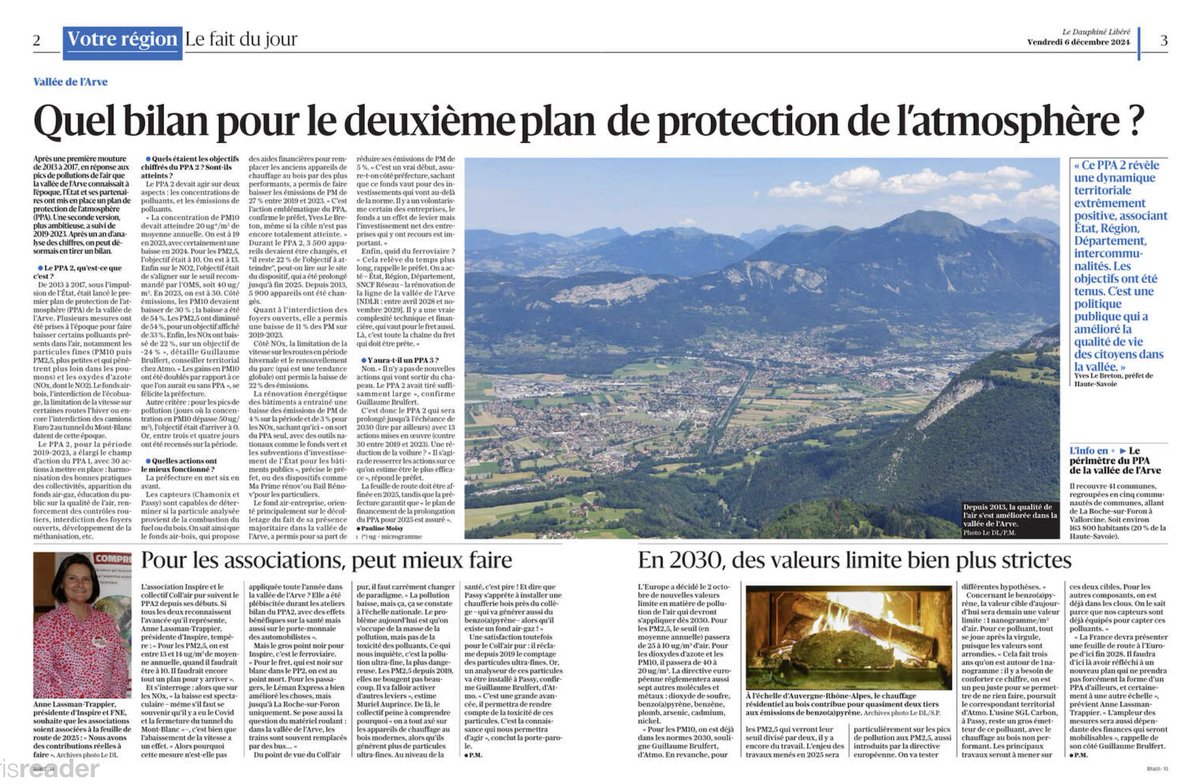 Dans <a href="/ledauphine/">Le Dauphiné Libéré</a> du jour, 2 pages sur le bilan du Plan de Protection de l'Atmosphère de la vallée de l'Arve.
Pour aller plus loin, voir l'analyse d'Inspire et les propositions des associations pour mieux protéger notre santé:
-> inspire74.com/infos/ambition…