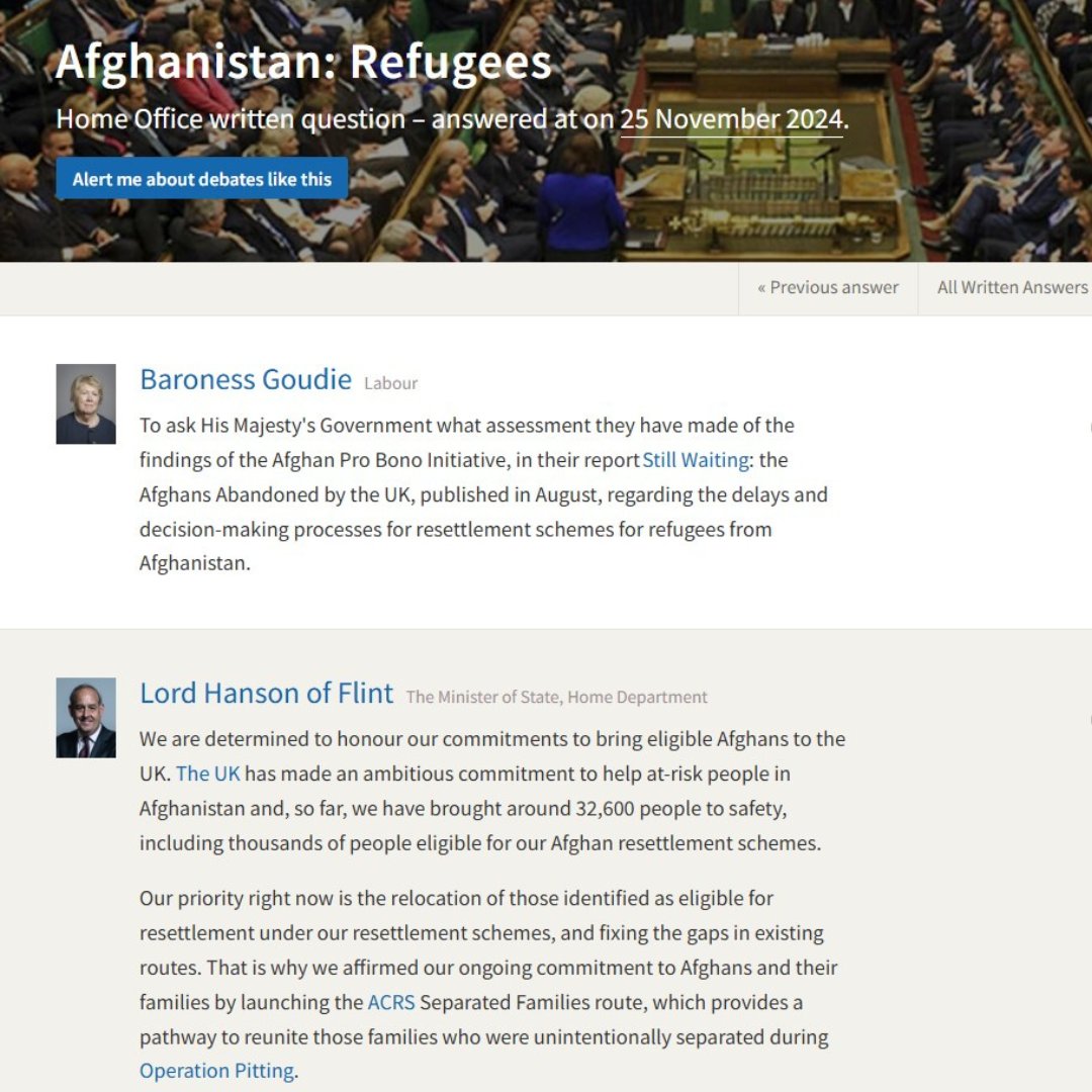Last week, Baroness Goudie mentioned the Afghan Pro Bono Initiative (APBI) in the parliamentary questions. APBI is a joint project we deliver with Safe Passage and our law firm partners.