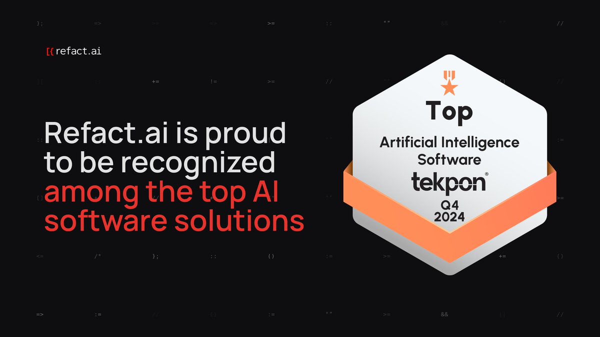 refact_ai's tweet image. 🏆 @refact_ai recognized as a Top Artificial Intelligence Software for 2024 by @Tekponcom
Recently, Tekpon has announced its list of “Top Artificial Intelligence Software for 2024”: press.tekpon.com/tekpon-announc…
💪 We're proud to be included there!
#AI #AIforProgramming #AICoding