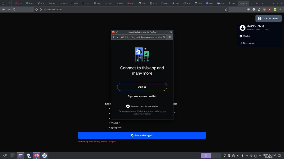 manishkumar1262's tweet image. Used components like wallet, identity and checkout of onchain kit to create a simple dapp template.