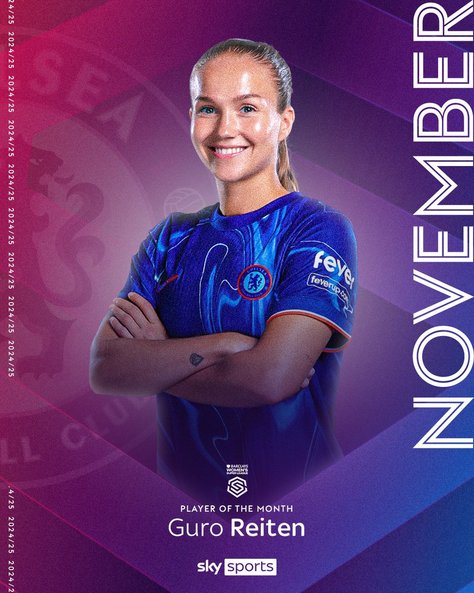SkySportsWSL's tweet photo. Chelsea's Guro Reiten's sensational form throughout November has seen her named the Barclays WSL Player of the Month! 🔥 https://t.co/16jFMpIAZG