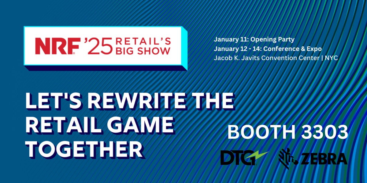 dtgpower's tweet photo. We’ll be at @NRFnews NRF 2025! Stop by and see us with @ZebraTechnology in booth 3303! #NRF2025 https://t.co/hRnPX5jAzB
