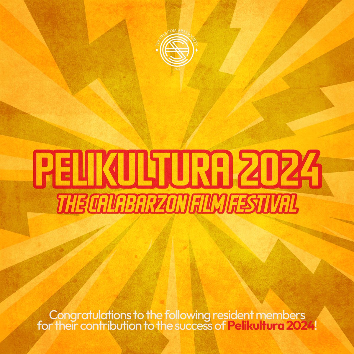 UPLBComArtSoc's tweet photo. The Society congratulates its residents for their involvement in the recently concluded Pelikultura 2024: The Calabarzon Film Festival! 🎬Keep spreading your creativity to new horizons! 🌈
#StrengthInSynergy⚡
#BastaComArtSocPasok https://t.co/M0GCULFQ6W