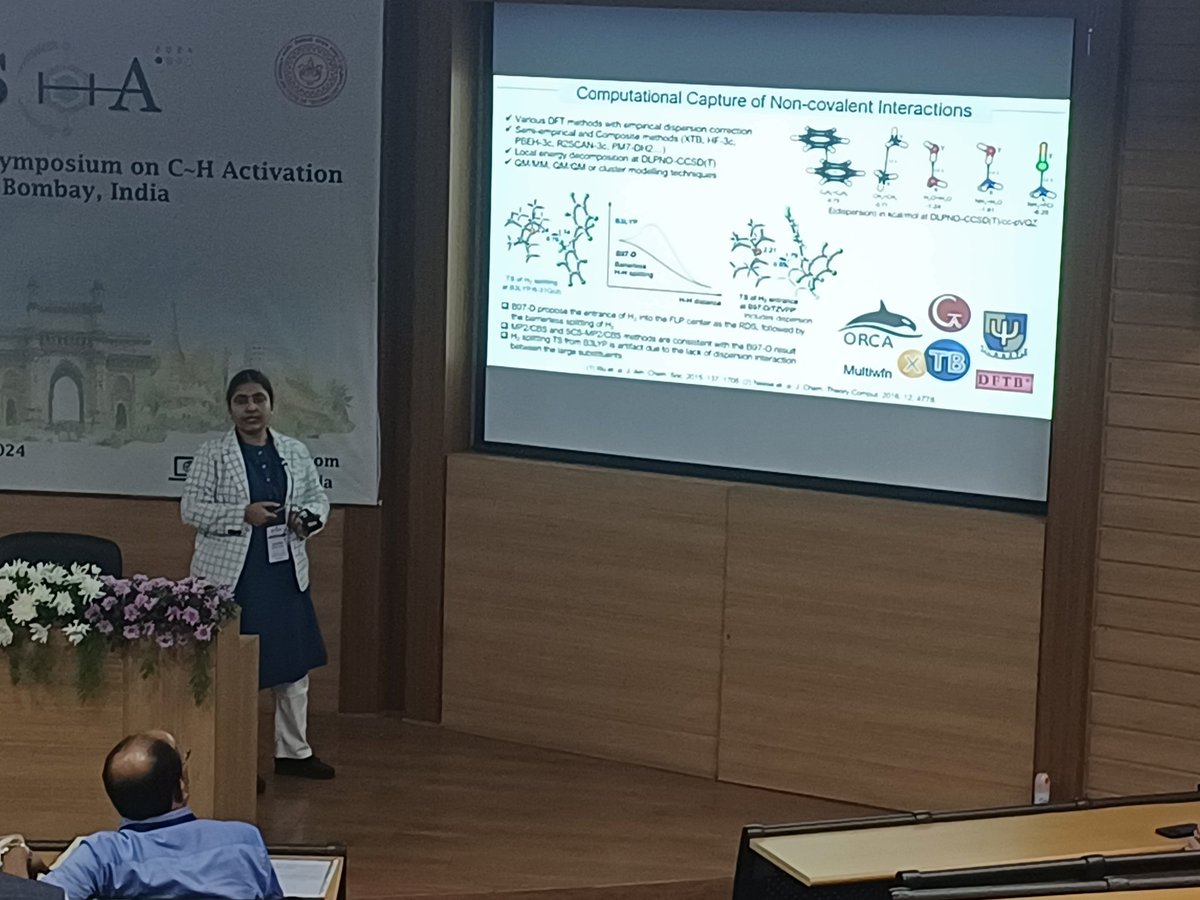 Insightful talk by Prof. <a href="/LisaRoyChem/">Lisa Roy</a> from <a href="/IITKgp/">IIT Kharagpur🇮🇳</a> as she sheds light on the role of non-covalent interactions and confinement effects in organo/supramolecular catalysis mechanism through computational analysis #ischa2024