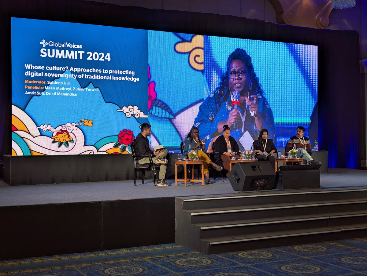 Global Voices Summit 2024

Current Panel: Whose culture? Approaches to protecting digital sovereignty of traditional knowledge

Moderator: <a href="/satdeepgill/">Satdeep Gill</a>

Panelists: Maari Maitreyi, <a href="/zubairtorwali/">Zubair Torwali</a>, <a href="/AmritSufi/">Amrit Sufi</a> and Dristi Manandhar 

#GVsummit2024 

<a href="/globalvoices/">Global Voices</a>