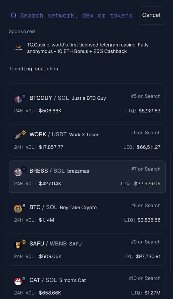 🦎 $BRESS has just entered Geckoterminal search trending 

geckoterminal.com/solana/pools/9…

t.me/BrezzmasSol