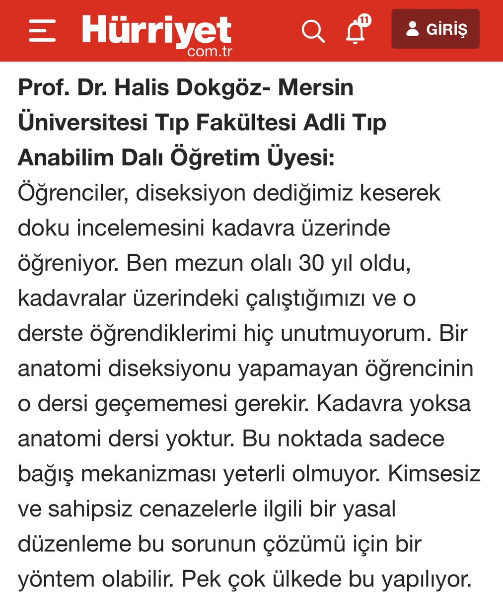 Beden bağışının az olması nedeniyle pek çok tıp fakültesi öğrencisi hiç kadavra görmeden mezun oluyor. Hürriyet’ten Beyazıt Şenbük ile tıp eğitiminde kadavraların önemi üzerine kısa bir söyleşi…  
hurriyet.com.tr/egitim/tip-fak…