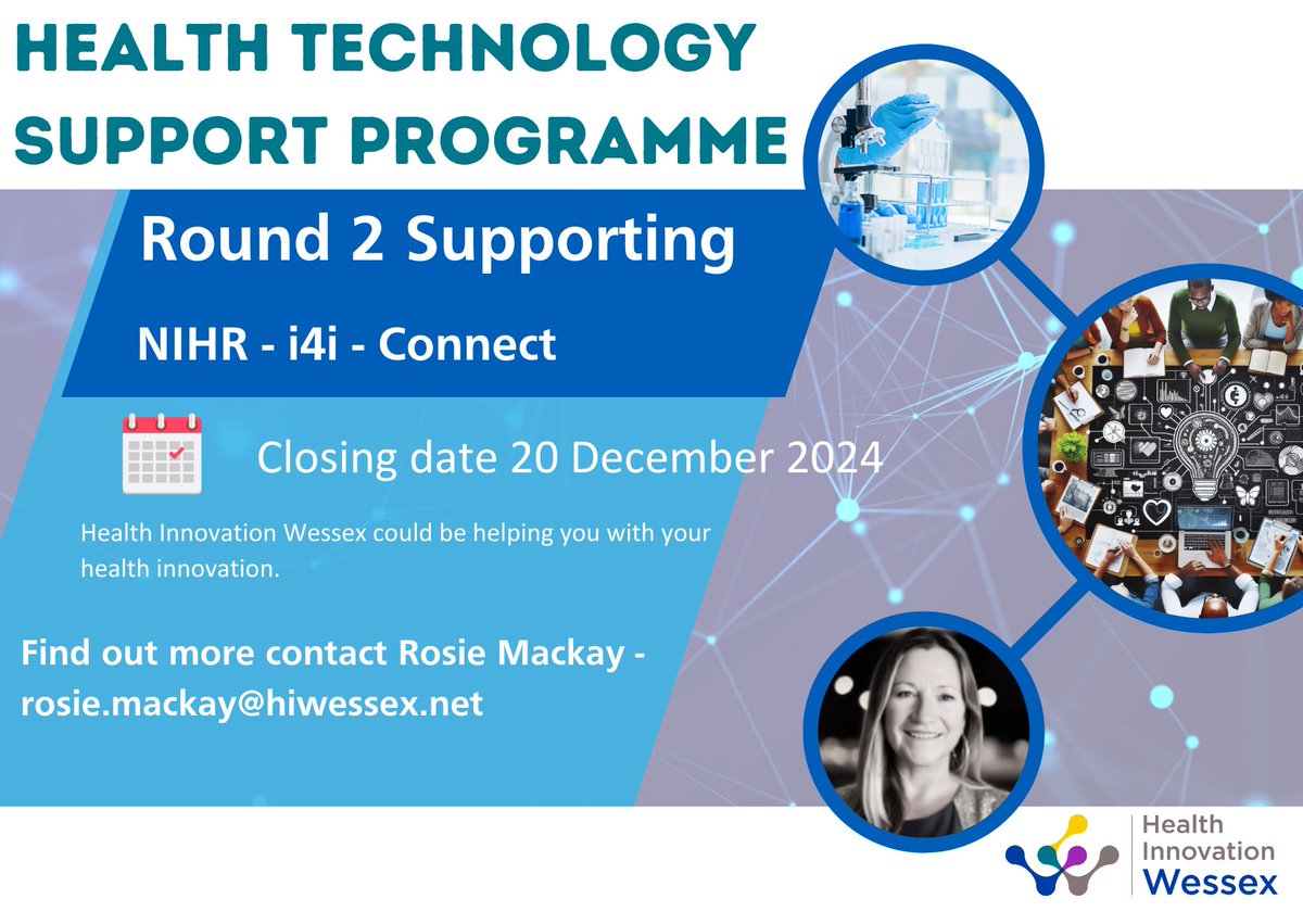 Are you applying to the NIHR i4i Connect? Find out how HIW can support you with your funding application through our Health Technology Support Programme. 

Click here for more information and how to apply 💻 
healthinnovationwessex.org.uk/projects/585/h…

Deadline Fri 20 Dec