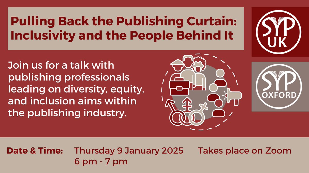 Society of Young Publishers (@syp_uk) on Twitter photo Join <a href="/SYP_UK/">Society of Young Publishers</a> and <a href="/SYP_Oxford/">SYP Oxford</a> for our FREE event this week on 9 Jan!
Whether you want to support the industry in improving DEI, or are curious about current developments, this event shines light on how to promote a more inclusive industry.
Sign up here! thesyp.org.uk/events/syp-uk-… Join <a href="/SYP_UK/">Society of Young Publishers</a> and <a href="/SYP_Oxford/">SYP Oxford</a> for our FREE event this week on 9 Jan!
Whether you want to support the industry in improving DEI, or are curious about current developments, this event shines light on how to promote a more inclusive industry.
Sign up here! thesyp.org.uk/events/syp-uk-…