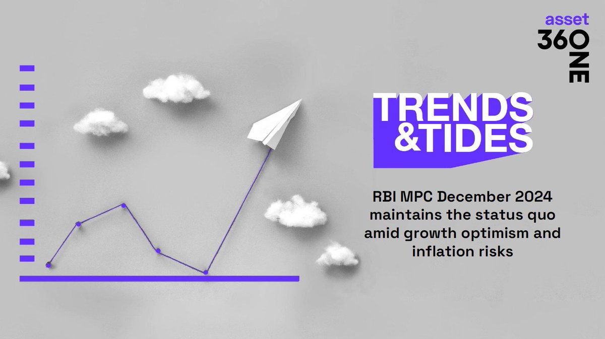 360ONEAsset's tweet photo. The RBI MPC keeps the repo rate and stance unchanged in the December 2024 meeting. The monetary policy statement expresses optimism regarding the recovery in economic growth while highlighting concerns about high inflation.

Follow the thread for more details and download the latest #TrendsandTides report here: https://t.co/fkl6ZaILdP