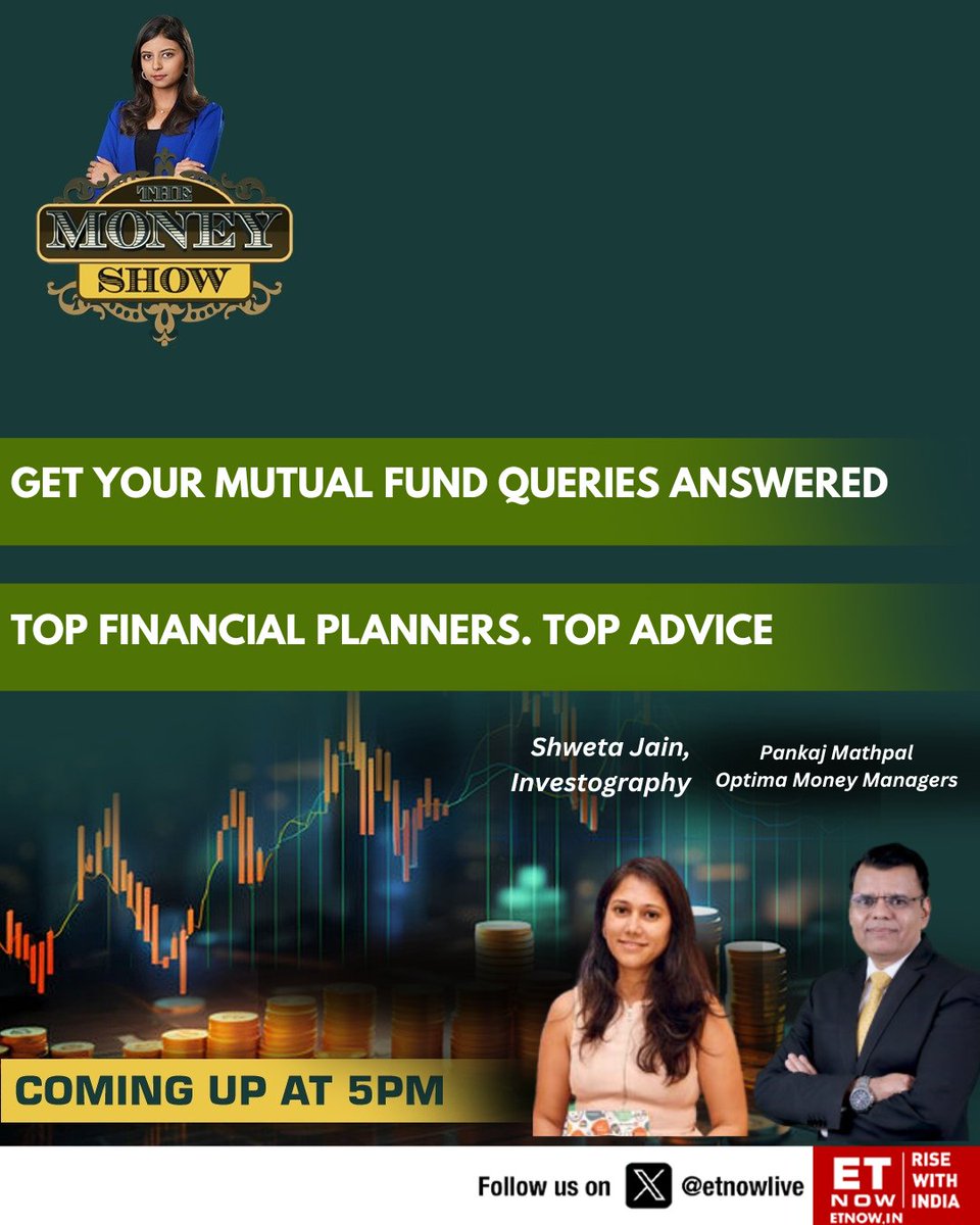 ET NOW (@etnowlive) on Twitter photo COMING UP | The Money Show
Tune in to ET NOW for expert tips on optimizing your mutual fund portfolio with Pankaj Mathpal of Optima Money Managers and Shweta Jain of Investography
<a href="/PankajMathpal/">Pankaj Mathpal,CFP┬о</a> <a href="/shwetanjain/">ShwetaJain</a> <a href="/SnehiShah11/">Snehi Shah</a> COMING UP | The Money Show
Tune in to ET NOW for expert tips on optimizing your mutual fund portfolio with Pankaj Mathpal of Optima Money Managers and Shweta Jain of Investography
<a href="/PankajMathpal/">Pankaj Mathpal,CFP┬о</a> <a href="/shwetanjain/">ShwetaJain</a> <a href="/SnehiShah11/">Snehi Shah</a>