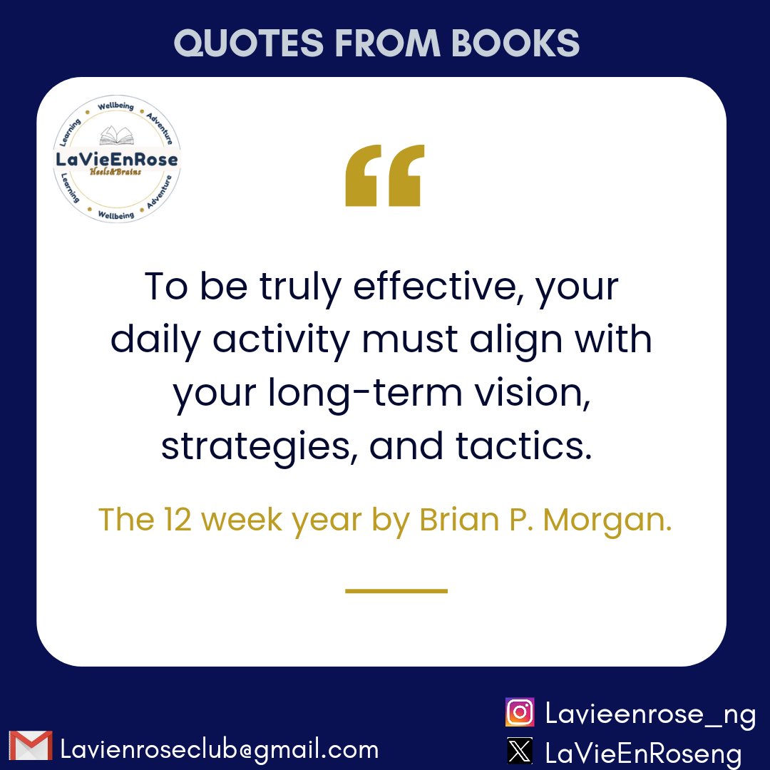 LaVieEnRoseng's tweet photo. To be truly effective, your daily activity must align with your long-term vision, strategies, and tactics.
#the12weekyear #bookish https://t.co/zyNVlqv8Wg