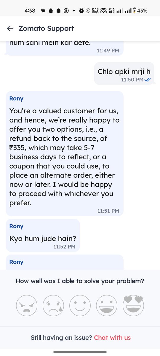 puneetagarwal0's tweet photo. @zomato you promise to refund my money in 5 days, but you didn't refund, awful experience https://t.co/Jn9C5PWbPt