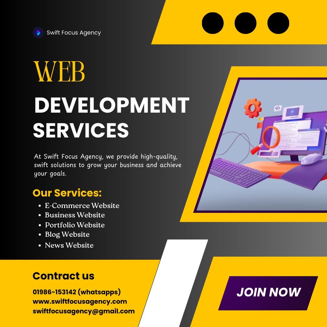 swiftfocusSFA's tweet image. 🤷 Are you thinking of Creating a 𝐖𝐞𝐛𝐬𝐢𝐭𝐞❓

💁 Swift Focus Agency Offers you the Best Quality, Budget-Friendly, SEO-Friendly Static or Dynamic Website .🥳

💁 For more Details, Contact:👇

☎️ WhatsApp: wa.me/8801986153142
🌐 Website: swiftfocusagency.com