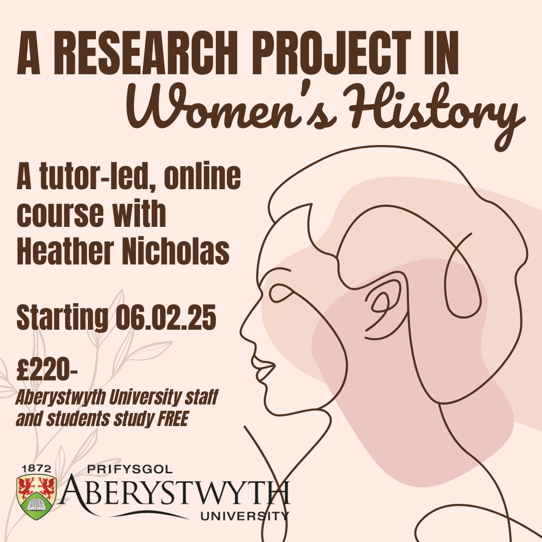 Heather Nicholas (@heather25895) on Twitter photo My online course ‘A Research Project in Women’s #history’ will be starting in Feb'25 with <a href="/Aber_LLL/">Dysgu Gydol Oes Aberystwyth Lifelong Learning</a> at <a href="/AberUni/">Aberystwyth University</a>. Learn how to produce your own research and how to present it in academic, popular, fictional, exhibition etc formats.
Visit aber.ac.uk/en/lifelong-le… information. My online course ‘A Research Project in Women’s #history’ will be starting in Feb'25 with <a href="/Aber_LLL/">Dysgu Gydol Oes Aberystwyth Lifelong Learning</a> at <a href="/AberUni/">Aberystwyth University</a>. Learn how to produce your own research and how to present it in academic, popular, fictional, exhibition etc formats.
Visit aber.ac.uk/en/lifelong-le… information.