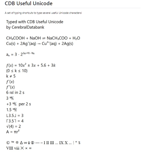CbDatabank's tweet image. A set of typing shortcuts to type several useful Unicode characters!