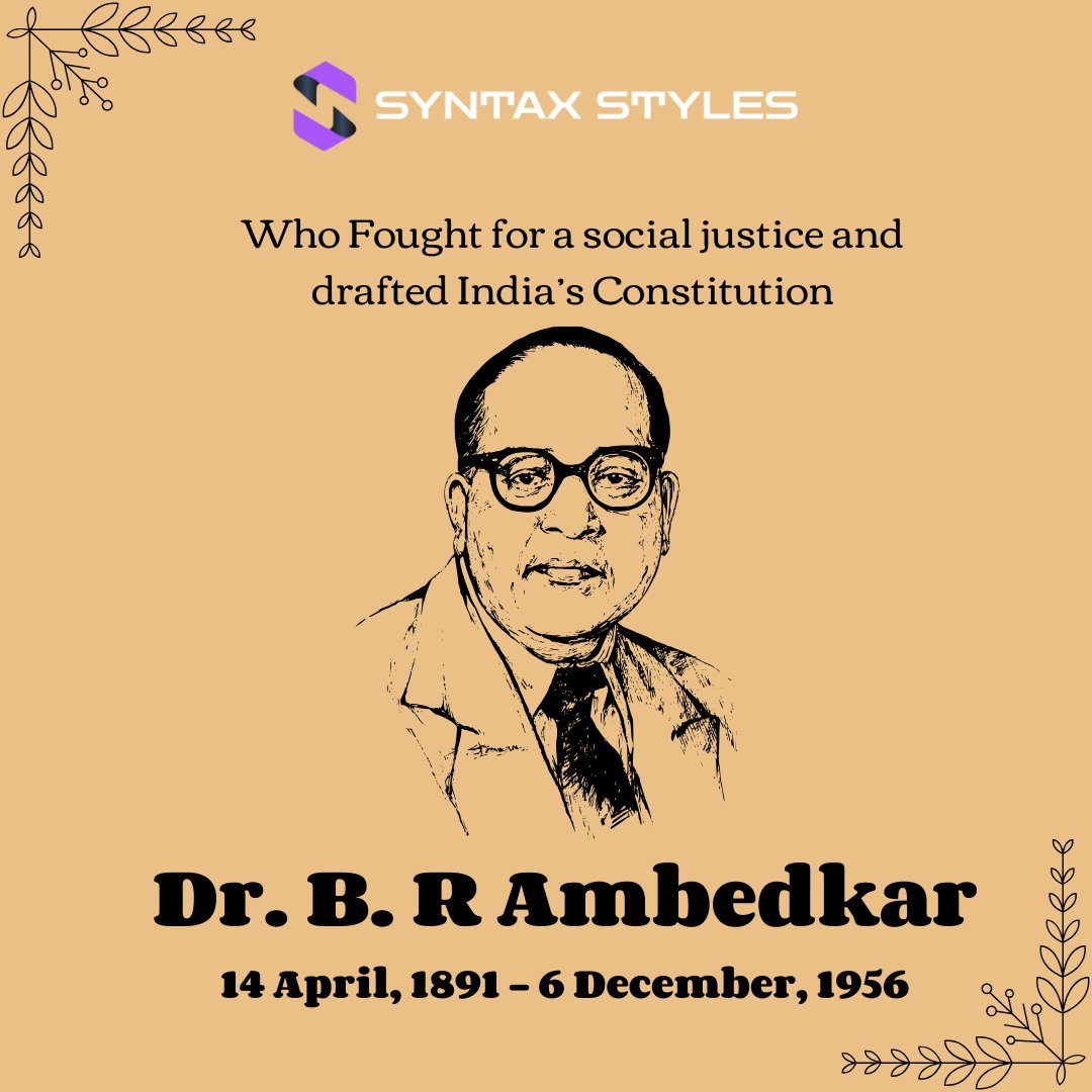 academy_syntax's tweet image. Dr. B.R. Ambedkar, the architect behind India's Constitution, advocated for social justice, equality, and education, empowering the downtrodden. His legacy motivates us to defend democracy, combat bigotry, and promote tolerance.
#BabasahebAmbedka
#SocialJustice
#EqualityForAll
