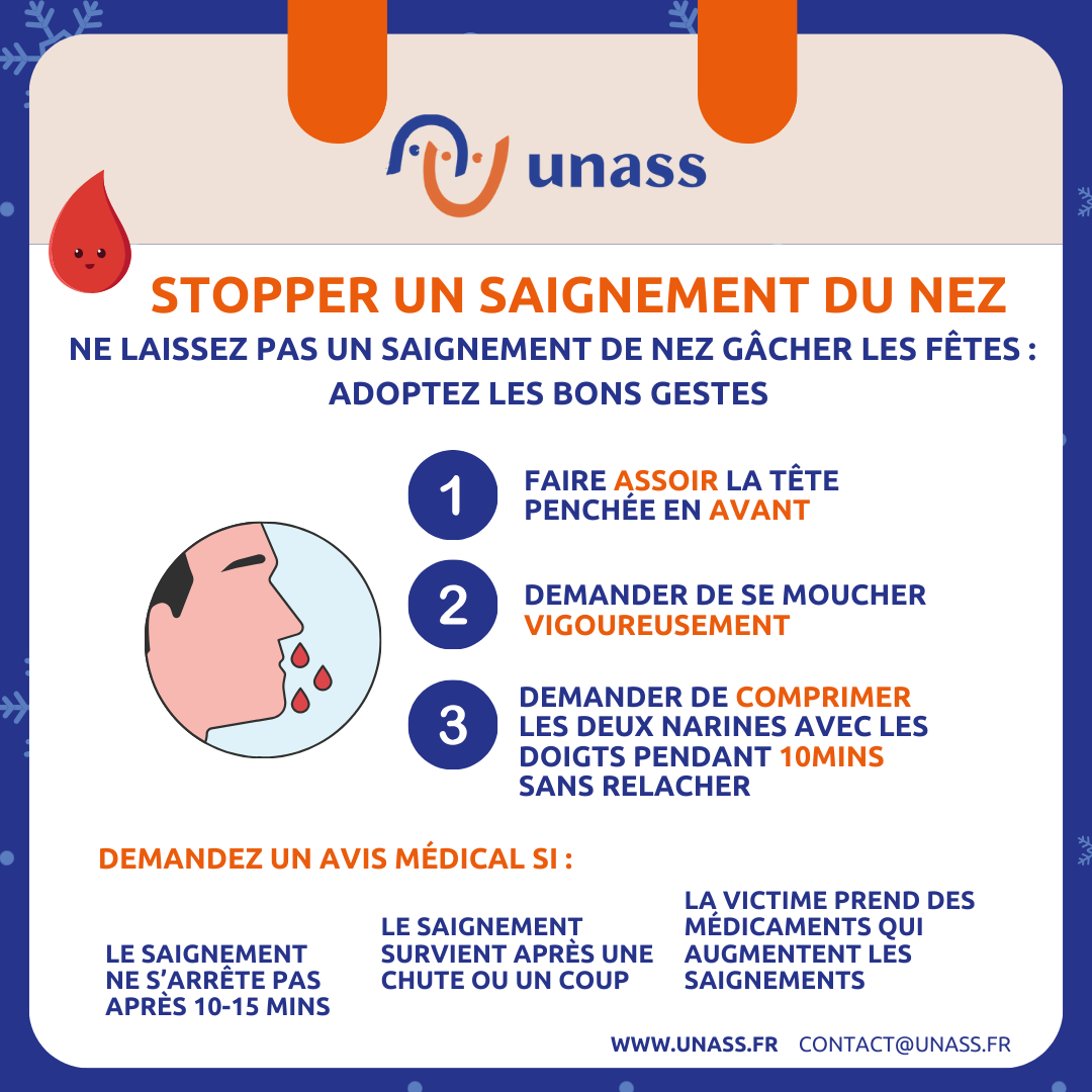 UNASS_fr's tweet photo. 🩸 Ne laissez pas un saignement de nez gâcher vos fêtes ! Adoptez les bons réflexes pour y faire face.

Un saignement de nez peut survenir à tout moment. Pour éviter que cela ne perturbe vos fêtes, il est important de connaître les gestes adaptés.

#UNASS #calendrier #secourisme https://t.co/2qJnD0vJ1d