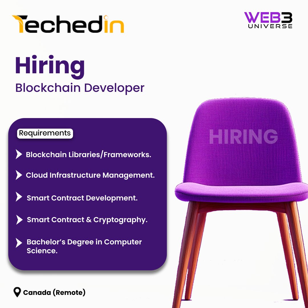 UniverseOfWeb3's tweet image. #hiring!

#Techedin is looking for a Blockchain Developer to join the team!

Know more and apply here: tinyurl.com/2z3zbw85

Visit the dashboard and click &quot;All Jobs&quot; to find and apply according to your profile!

#Blockchain #Web3Universe #Web3 #developer #Jobs