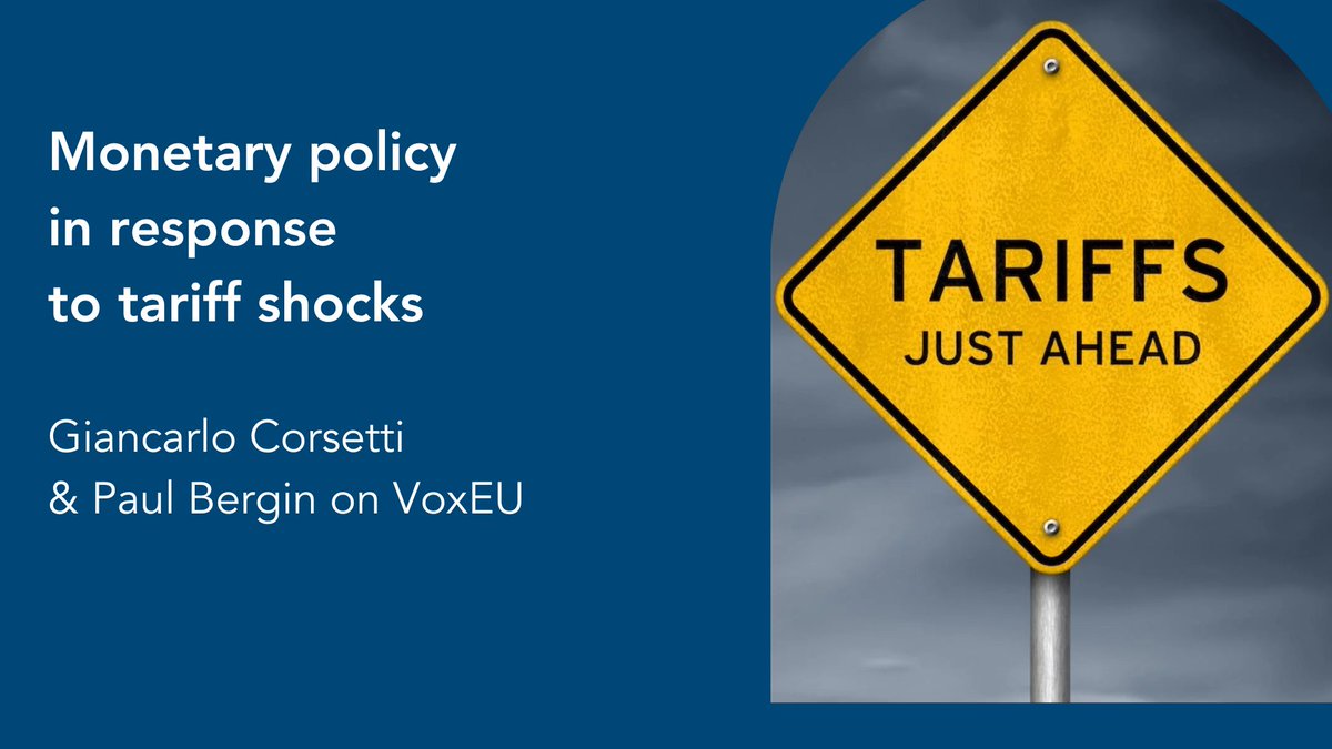 The Robert Schuman Centre (@eui_schuman) on Twitter photo 📈 How should central banks respond to tariff shocks? 
In their latest article on <a href="/voxeu/">VoxEU</a>, Professors Giancarlo Corsetti & Paul Bergin explore how tariff shocks act as both supply and demand shocks—raising prices while lowering output.
More on the topic➡️ loom.ly/7yDcgE0 📈 How should central banks respond to tariff shocks? 
In their latest article on <a href="/voxeu/">VoxEU</a>, Professors Giancarlo Corsetti & Paul Bergin explore how tariff shocks act as both supply and demand shocks—raising prices while lowering output.
More on the topic➡️ loom.ly/7yDcgE0